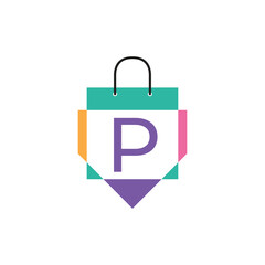letter p shop market app digital business brand company logo design graphic vector - obrazy, fototapety, plakaty