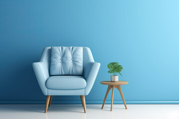 armchair in a modern living room with blue wall. modern minimalist interior