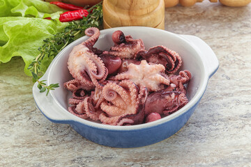 Marinated baby octopus seafood in the bowl