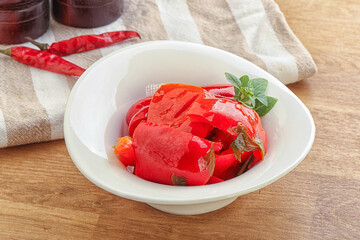 Marinated red bell pepper with oil