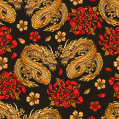 Flying dragons colorful pattern seamless
