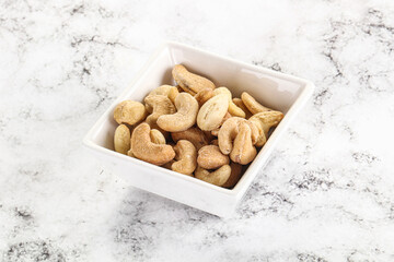 Cashew nuts heap in the bowl