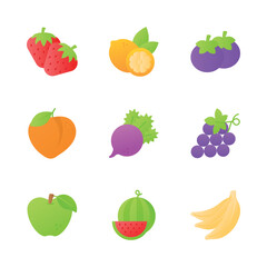 Fruit and vegetable icons set in modern style, ready to use vector