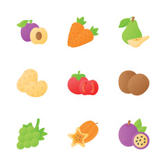 Creatively designed fruit and vegetable icons set, isolated on white background