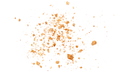 Crumbs integral wholewheat biscuit with oatmeal, cookie flying, isolated on white, top view, clipping path
