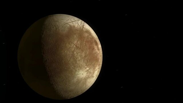 Europa orbiting around planet Jupiter.  