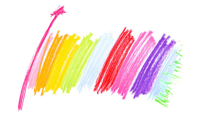 Colorful grunge chalk lines sketching rainbow flag isolated on white background and texture
