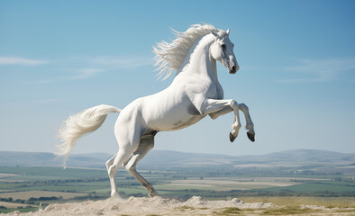 Obraz na płótnie Canvas Prancing white horse