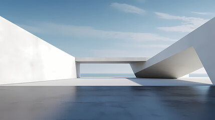 Obraz premium 3d render of abstract futuristic architecture with empty concrete floor