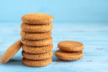 Fototapeta na wymiar Buckwheat cookies on blue wooden background.