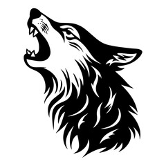 Obraz premium Wolf head howl design tribal tattoo vector illustration, Generative AI.