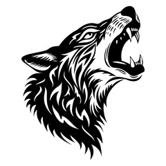 Obraz premium Wolf head howl design tribal tattoo vector illustration, Generative AI.