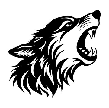 Wolf head howl design tribal tattoo vector illustration, Generative AI.