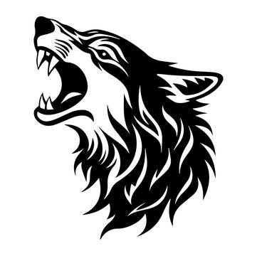 Wolf head howl design tribal tattoo vector illustration, Generative AI.