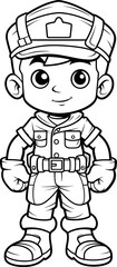 Soldier cartoon vector image, coloring page black and white