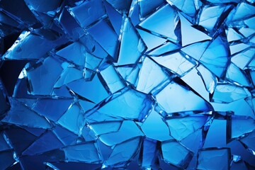 Blue broken glass texture with sharp edges. Abstract background.