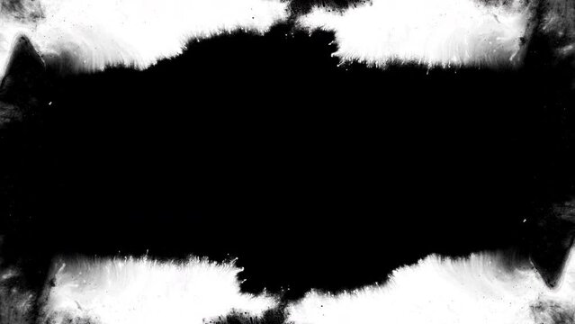 black ink splatter horror paper rorschach face revealing liquid streams transition crossfade movie intro title grunge	
