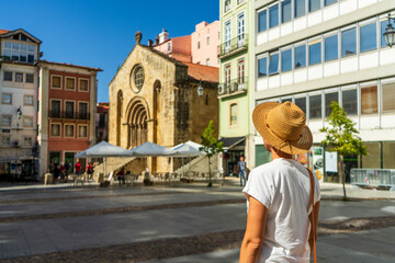 Woman sightseeing beautiful town, Coimbra, Portugal
