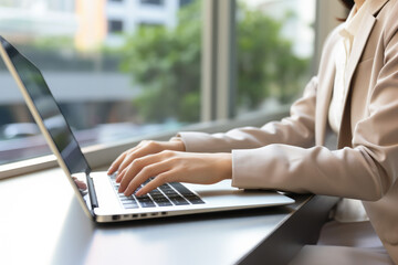 People working in cafe, using laptops