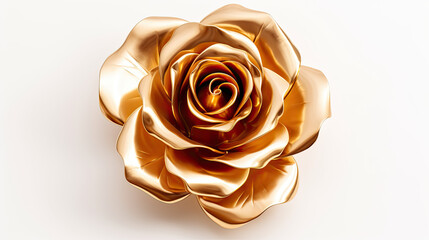 A gold rose in the shape of a heart in the middle, with almost no text in the middle, a white background.
