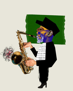 abstract musician playing saxophone, green background clip art preview