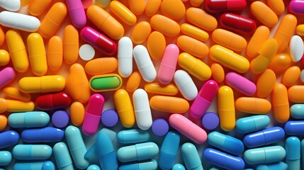 Vibrant background created from an assortment of colorful pills.