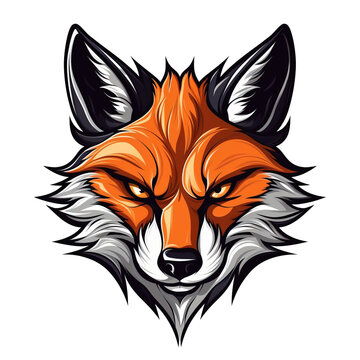 Cartoon fox head isolated on transparent background. AI generated.