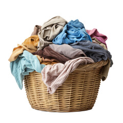 Basket overflowing with dirty laundry isolated on transparent background. AI generated. - obrazy, fototapety, plakaty