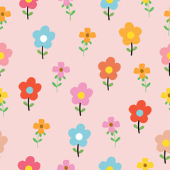 Seamless pattern with beautiful bright flowers. Cute hand drawn floral pattern for your fabric, summer background, wallpaper, backdrop, banner, card. Vector illustration