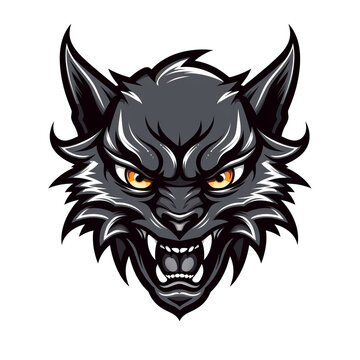 Cartoon hellcat head isolated on transparent background. AI generated.