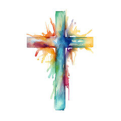 Obraz na płótnie Canvas Watercolor christian cross isolated on transparent background. AI generated.