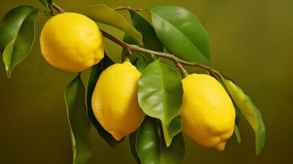 lemon_fruits_photorealism_style_on_olive_background
