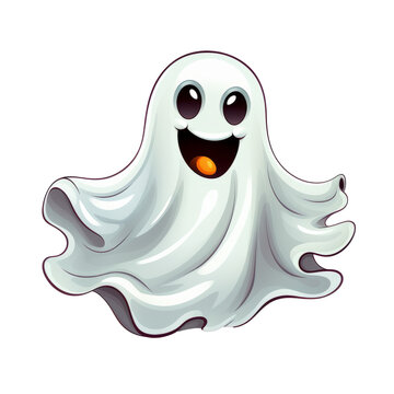 Cute friendly halloween ghost isolated on transparent background. AI generated.