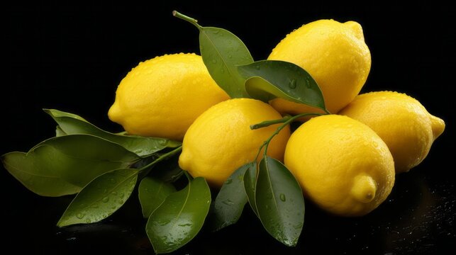 photo of lemons fruit on isolated black background