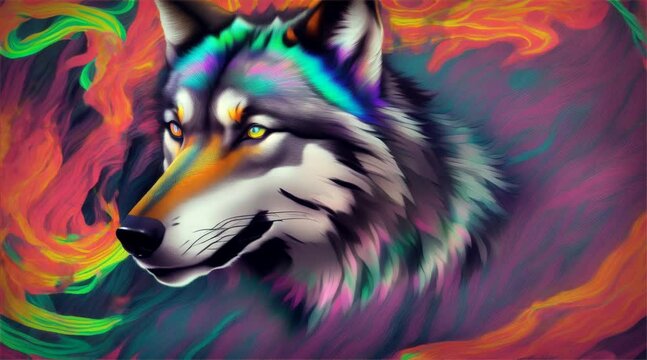 ネオンカラーのオオカミ｜neon colored wolf Generative AI