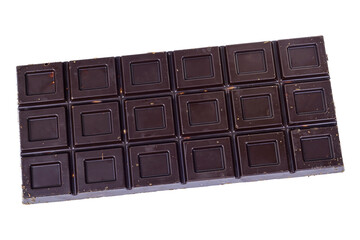 black chocolate bar isolated on white background from top view
