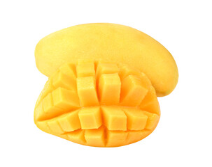 Ripe mango slice cut in cube on transparent png