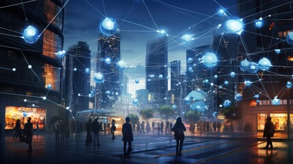 Obraz premium Global communication concept above modern city connected by network