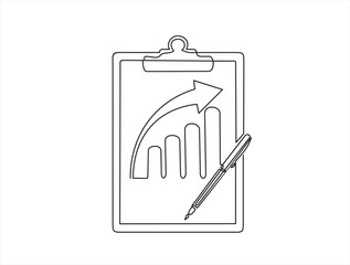 Continuous one line drawing of   clipboard paper with graph and pen isolated in continuous line art style vector