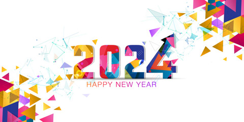 New year 2024 Technology concept design with geometrical, Colorful, Low poly, polygonal background.