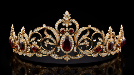 Royal diadem with precious stones on dark surface