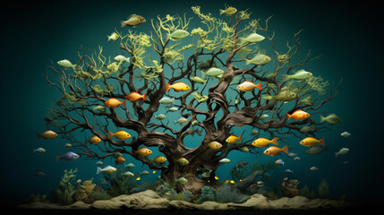 Fototapeta na wymiar Tree with marine fish