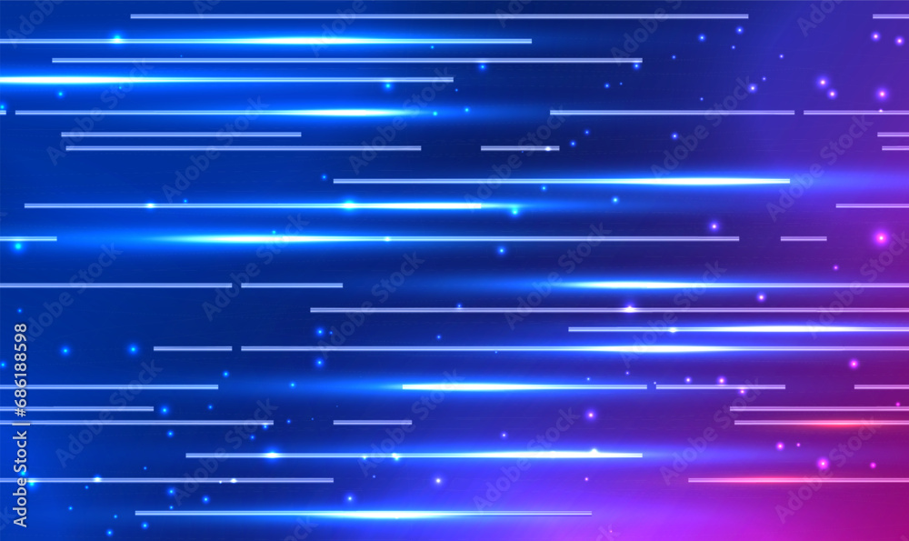 Poster abstract technology futuristic horizontal glowing light lines background. dynamic motion speed of li