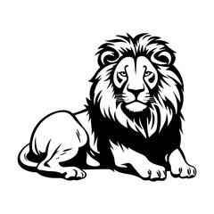 Friendly Lion resting silhouette illustration, Lion resting Logo Monochrome Design, Generative AI.