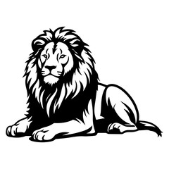 Friendly Lion resting silhouette illustration, Lion resting Logo Monochrome Design, Generative AI.