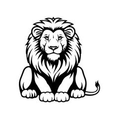 Friendly Lion resting silhouette illustration, Lion resting Logo Monochrome Design, Generative AI.