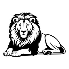 Friendly Lion resting silhouette illustration, Lion resting Logo Monochrome Design, Generative AI.