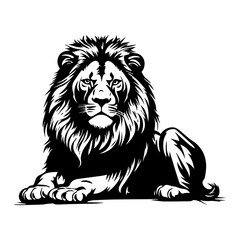 Friendly Lion resting silhouette illustration, Lion resting Logo Monochrome Design, Generative AI.