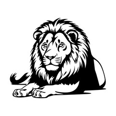 Fototapeta premium Friendly Lion resting silhouette illustration, Lion resting Logo Monochrome Design, Generative AI.