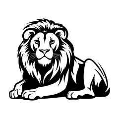 Friendly Lion resting silhouette illustration, Lion resting Logo Monochrome Design, Generative AI.